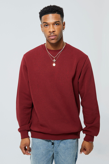 Basic Sweatshirt Med Rund Hals, Red