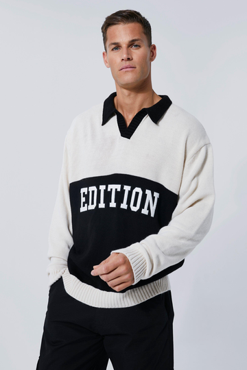 Edition Tall Oversized Stickad Piké, Black