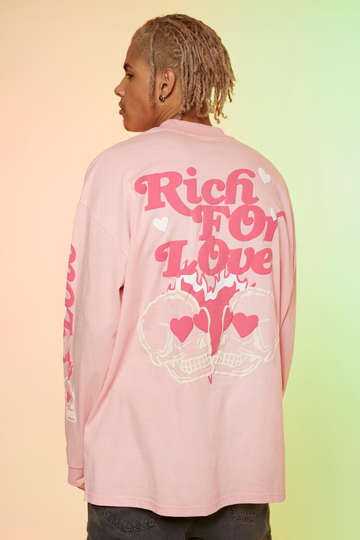 Tall Oversized Långärmad T-Shirt Med Tryck, Pink