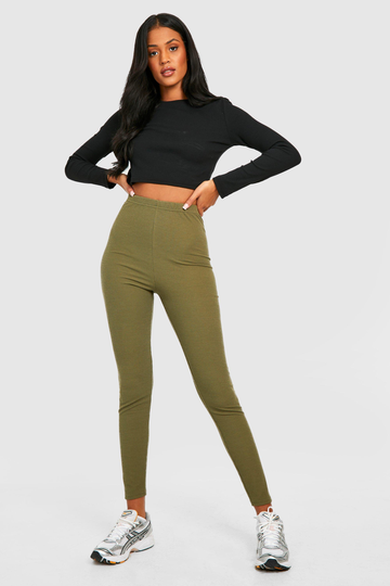 Tall Ribbade Leggings Med Hög Midja, Green