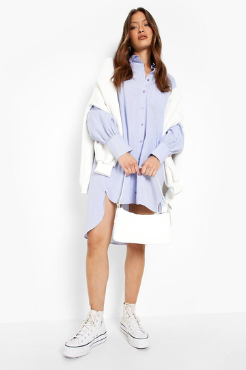 Oversize Randig Skjortklänning Med Fladdermusärm, Blue