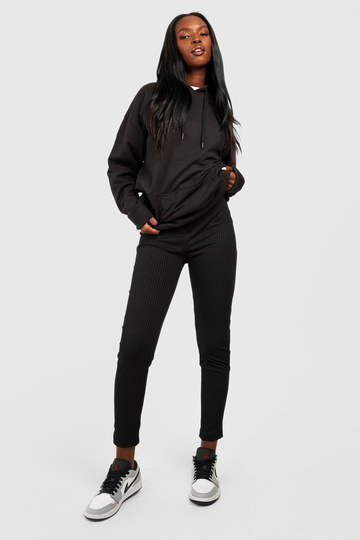 Ribbade Leggings Med Hög Midja, Black