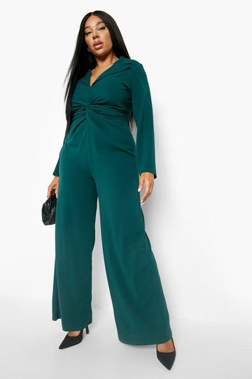 Plus Jumpsuit Med Knut Och Vida Ben, Green