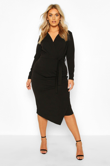 Plus - Midiklänning I Omlottmodell, Black