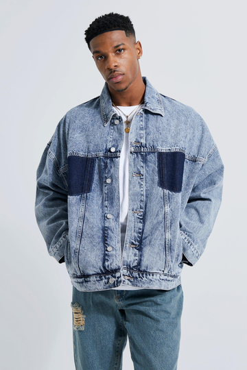 Oversize Jeansjacka Med Kontrastfärger