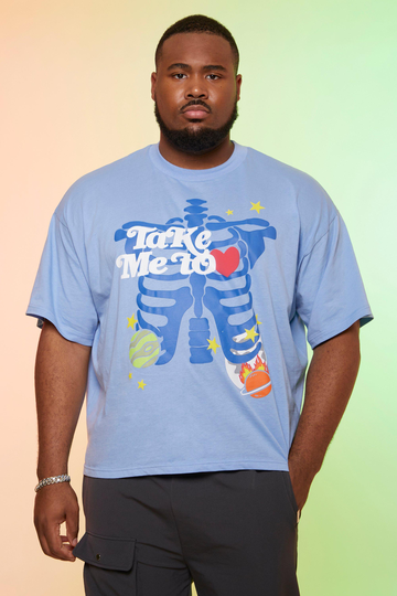 Plus Oversized T-Shirt Med Tryck, Blue