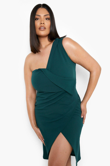 Plus - One Shoulder-Klänning Med Omlott, Green