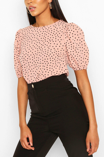 Prickig Blus Med Volymärm, Pink
