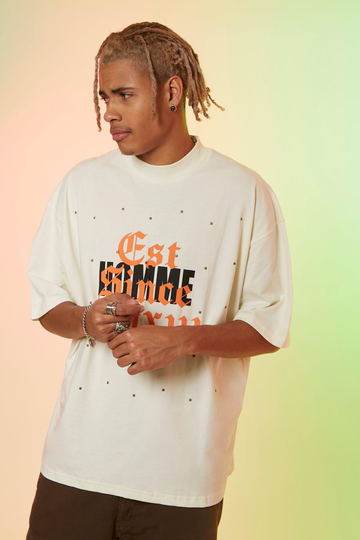 Tall Oversized T-Shirt Med Nitar, White