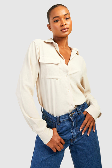 Tall - Satinskjorta I Utilitystil, White