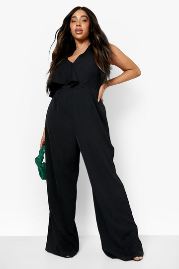 Plus Asymmetrisk Jumpsuit Med Vida Ben, Black