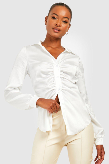 Tall - Satinskjorta Med Ledig Passform, White