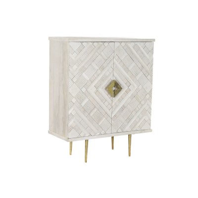 Skänk DKD Home Decor Vit Gyllene Mässing Mangoträ (93 x 41 x 114 cm)