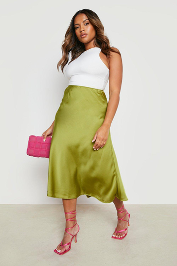 Plus - Midikjol I Satin, Green