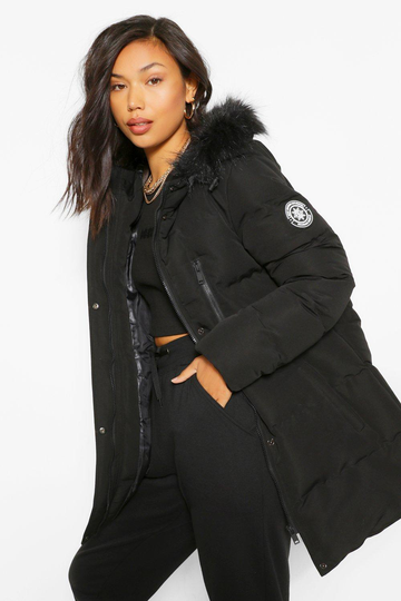 Luxe Teknisk Parkasjacka Med Fuskpälskant, Black