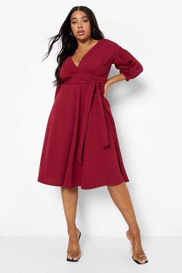 Plus - Off Shoulder-Klänning Med Omlott, Red