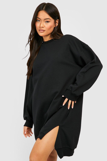 Oversized Sweatshirtklänning Med Slits, Black