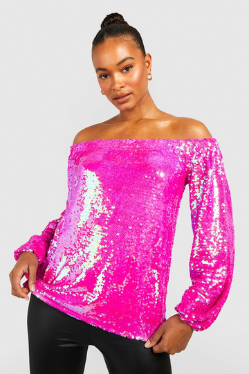 Tall Off Shoulder-Topp Med Paljetter