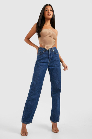 Glansig Crop Top Med Knytdetalj, Beige