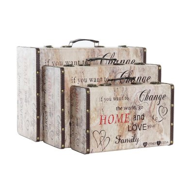 Uppsättning med Dekorativa Lådor DKD Home Decor Kärlek Kanvas Trä (3 pcs)