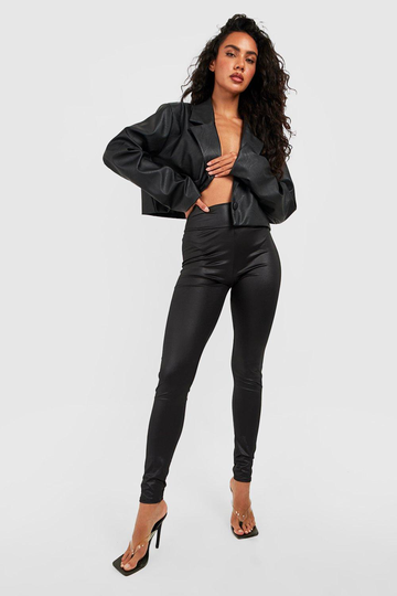 Leggings I Läderimitation Med Hög Midja, Black