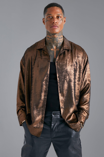 Oversized Långärmad Skjorta Med Metalliceffekt, Brown