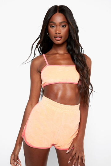 Strandshorts I Frotté Med Slitsar, Orange