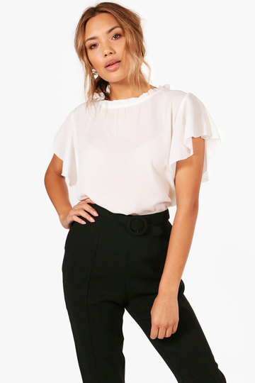 Vävd Blus Med Volangärm Och Volangkrage, White