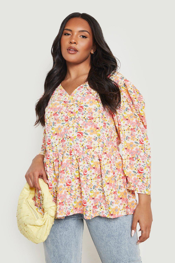 Plus - Blommig Blus, Orange