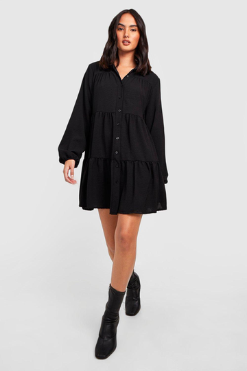 Skjortklänning Med Volanger, Black