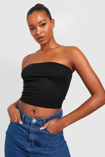 Tall Ribbad Tubtopp, Black