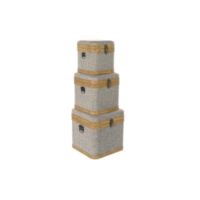 Uppsättning med Dekorativa Lådor DKD Home Decor Trä Polyester (3 pcs)