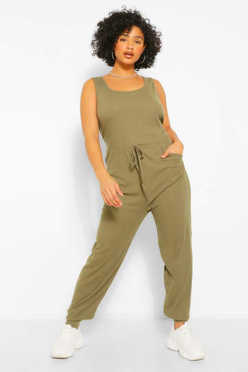 Plus - Mjuk Jumpsuit Med U-Ringning, Green