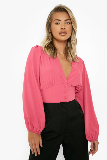 Blus Med Ballongärm Och Knappar