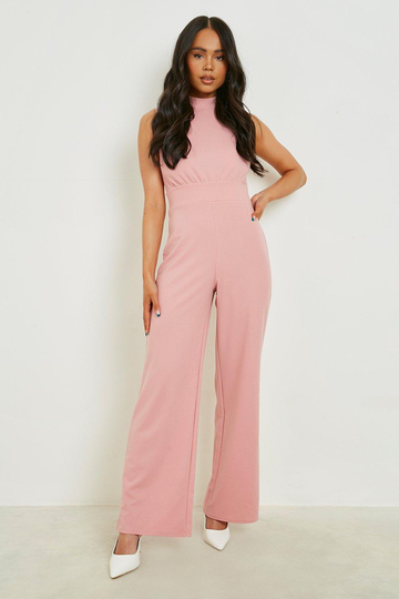 Petite - Jumpsuit Med Öppen Rygg Och Utsvängda Ben, Pink
