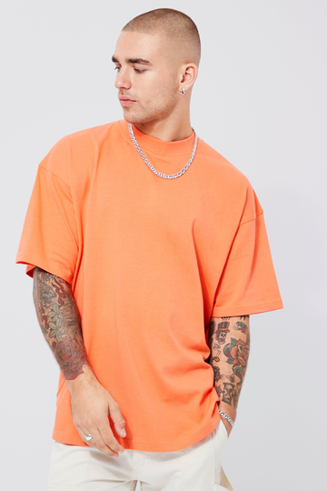 Oversize T-Shirt Med Hög Halsmudd, Orange
