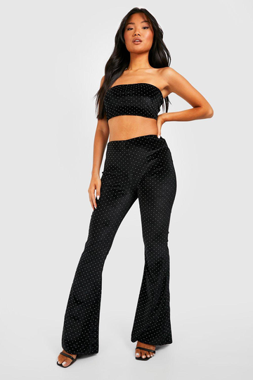 Petite Bandeau Och Utsvängda Byxor I Sammet, Black