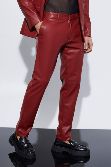 Slim Fit Kostymbyxor I Pu, Red