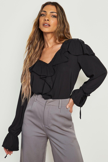 Blus Med Volanger Och Knytdetaljer, Black