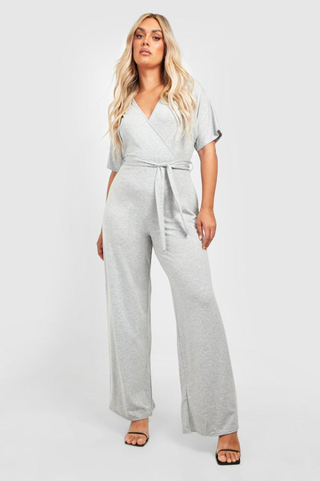 Plus Basic Jumpsuit I Jersey Med Omlott, Grey