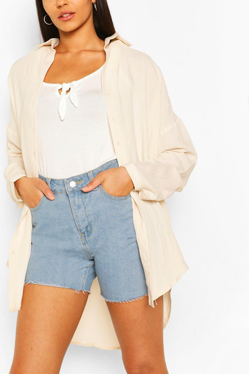 Tall - Oversize Skjorta I Linneimitation, Beige