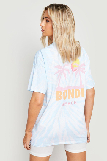 Batikmönstrad T-Shirt Med Tryck Bak, Blue
