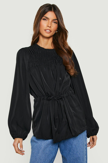 Blus Med Volymärm Och Plissering, Black