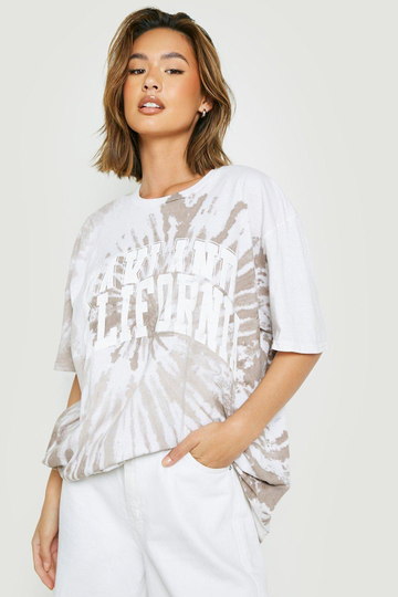 Oakland California Oversize Batikmönstrad T-Shirt, Grey
