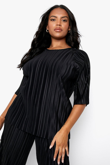 Plus - Plisserad T-Shirt, Black