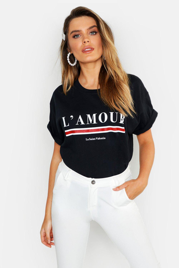 "L'Amour" T-Shirt Med Slogan, Black