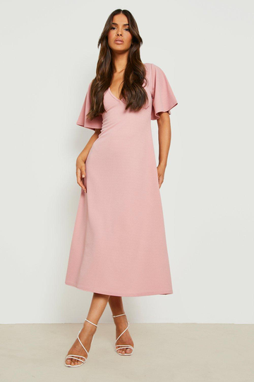 Midaxiklänning Med Vid Ärm, Pink