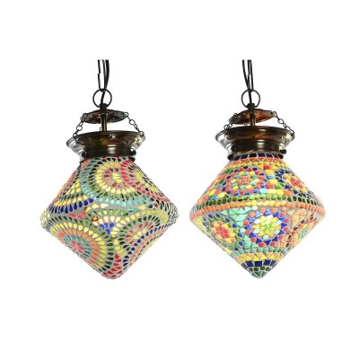 Taklampa DKD Home Decor Glas Metall Multicolour 25 W (21 x 21 x 25 cm) (2 antal)