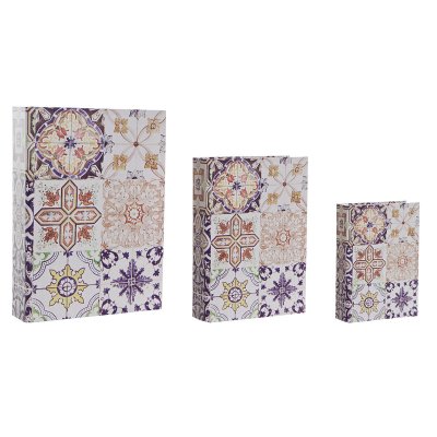 Uppsättning med Dekorativa Lådor DKD Home Decor Kanvas Trä (24 x 7 x 32 cm)