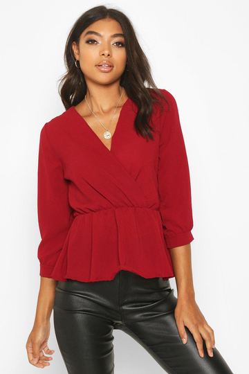 Tall - Blus I Omlottmodell Med Peplum, Red